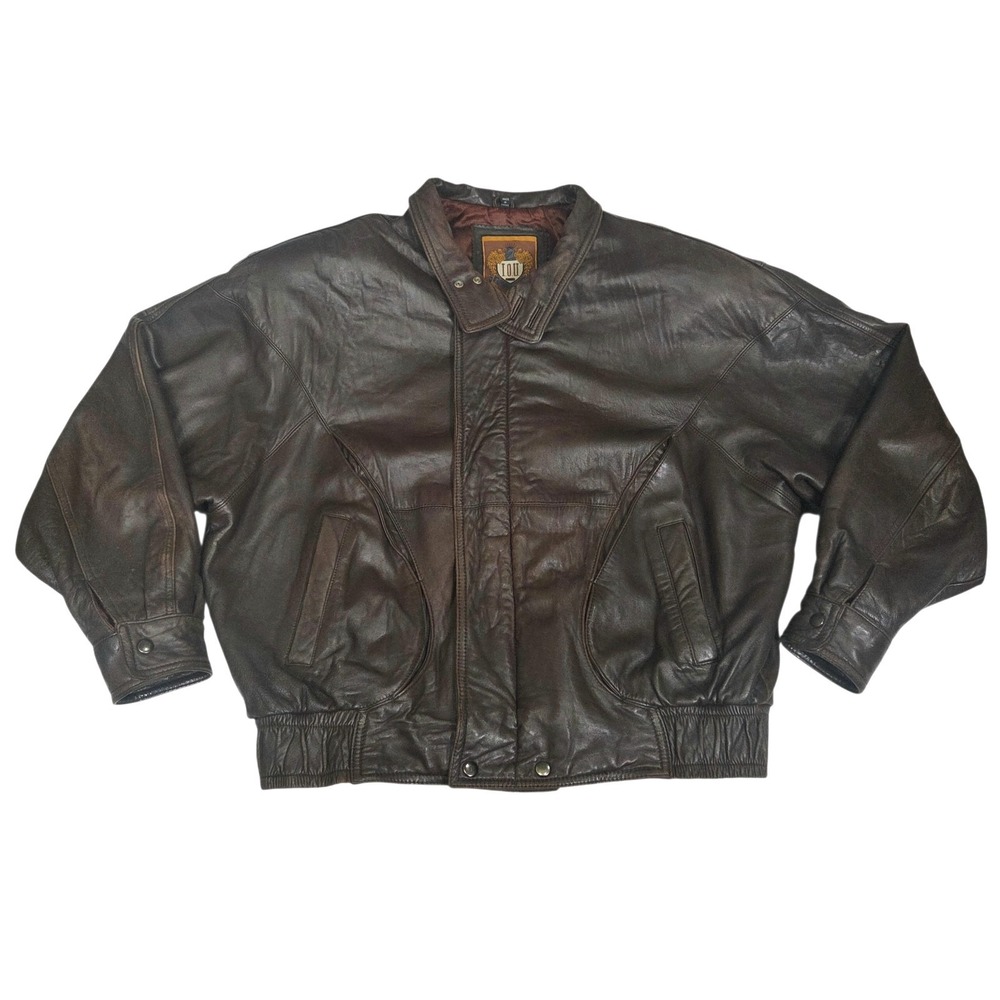 IOU Vintage 90s Soft Leather Bomber Jacket Men Dark Brown Size XL‎ Vtg 80's Real